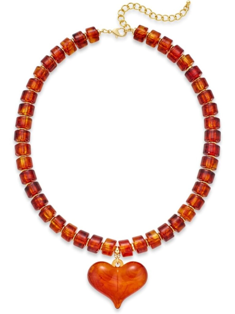 Women's Amber Acrylic Beaded Choker Necklace Chunky Heart Pendant Jewelry